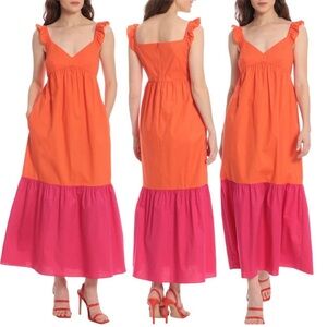 Donna Morgan Ruffle Cap Sleeve Tiered Colorblock Maxi Dress